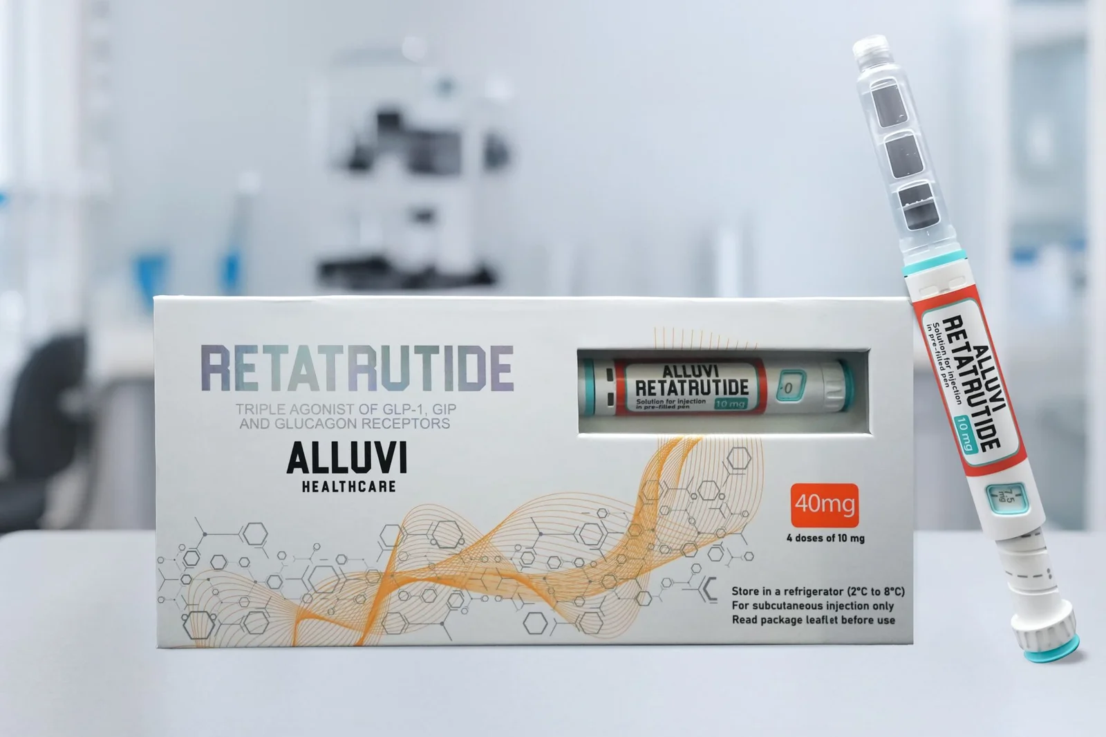 Alluvi Retatrutide 40 mg research peptide vial and pen UK