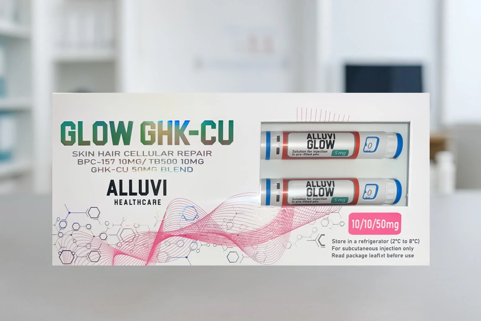 Alluvi Glow 70mg GHK-Cu peptide supplement for skin rejuvenation and hair wellness
